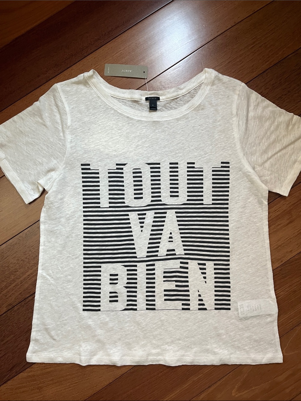 NWT J. Crew Linen French Slogan Tee